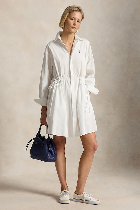 Polo Ralph Lauren sukienka koszulowa bawełniana MW CTN PW-WVN-DRESSES biała gładka 211B19986003