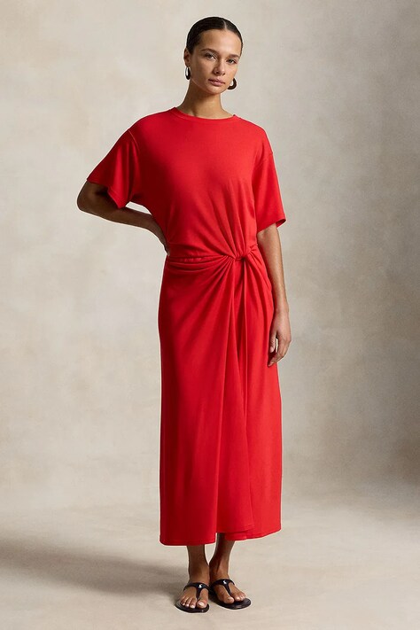 Polo Ralph Lauren sukienka z lyocellu LYOCELL-KNT-DRESSES czerwona gładka 211B26450001