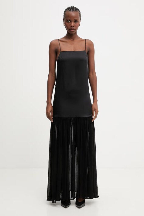 Anine Bing CLEMENTINE DRESS - BLACK sukienka gładka z lnu czarna A.02.12030.BLK26