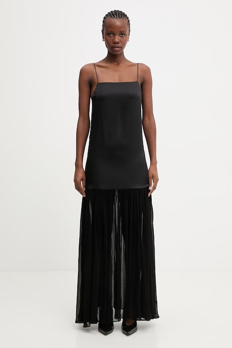 Anine Bing CLEMENTINE DRESS - BLACK sukienka gładka z lnu czarna A.02.12030.BLK26