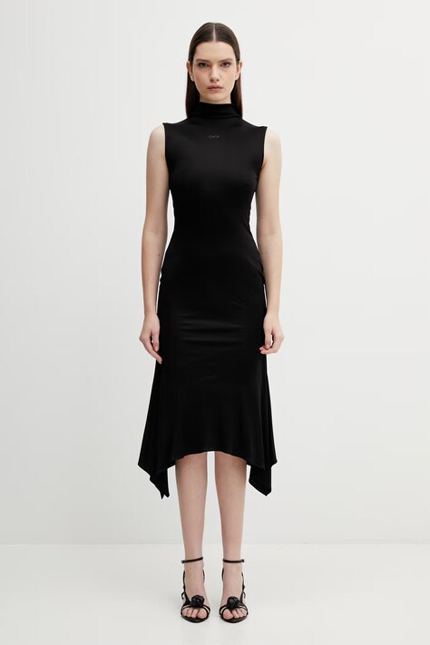 Off-White sukienka kolor czarny midi rozkloszowana 2DB578S26JER001