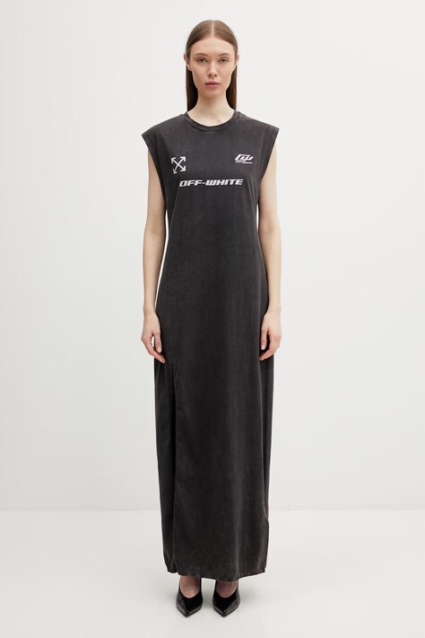 Off-White Racer sukienka z nadrukiem bawełniana czarna 2DH00BS26JER001