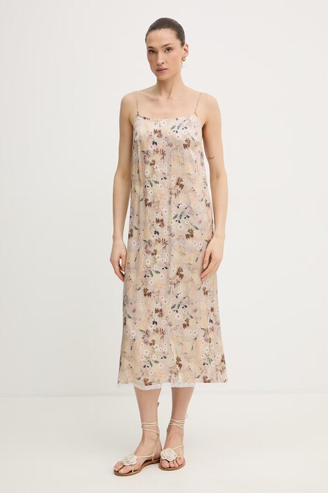 MUNTHE sukienka letnia z wiskozy BARIKA SLIP beżowa 261131126123