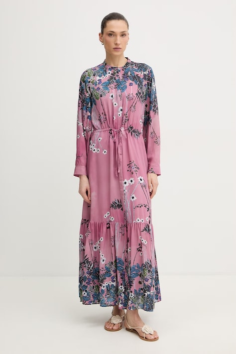 Šaty s příměsí hedvábí MUNTHE BERNADETTE růžová barva, maxi, 261131726131