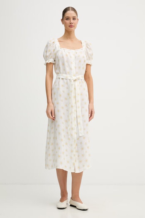 The Sleeper sukienka lniana biała w kwiaty BRDR01F028N