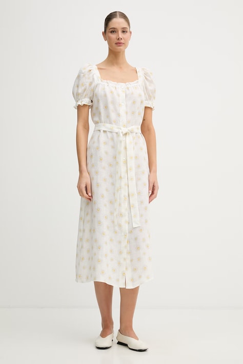 The Sleeper sukienka lniana biała w kwiaty BRDR01F028N