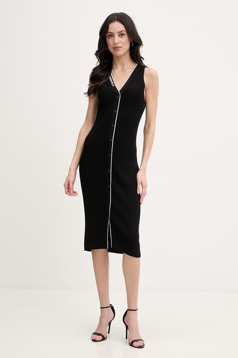 Karl Lagerfeld rochie cu vâscoză neagră cu nervuri B2W13004