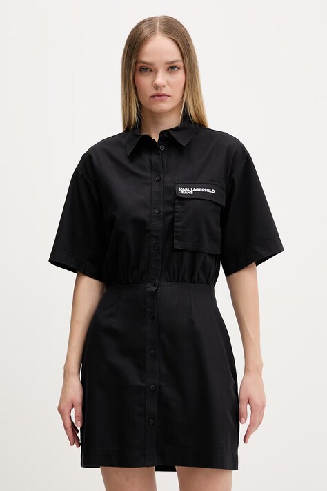 Karl Lagerfeld Jeans sukienka koszulowa bawełniana czarna gładka B2W13035