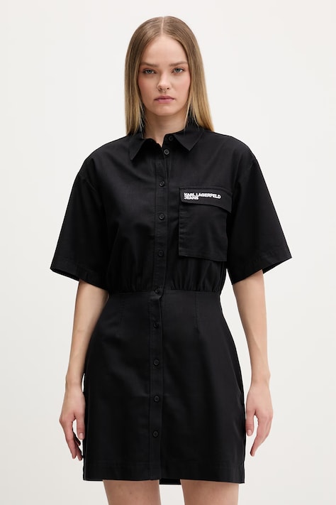 Karl Lagerfeld Jeans košeľové šaty bavlnené čierne hladké B2W13035