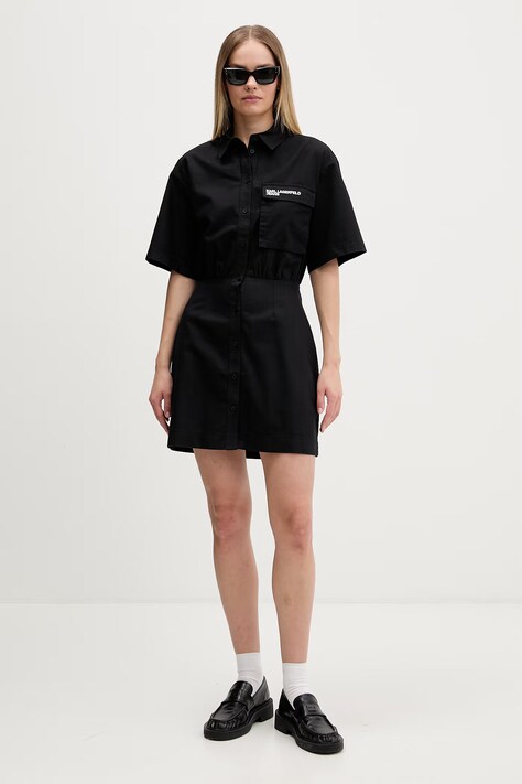 Karl Lagerfeld Jeans sukienka koszulowa bawełniana czarna gładka B2W13035