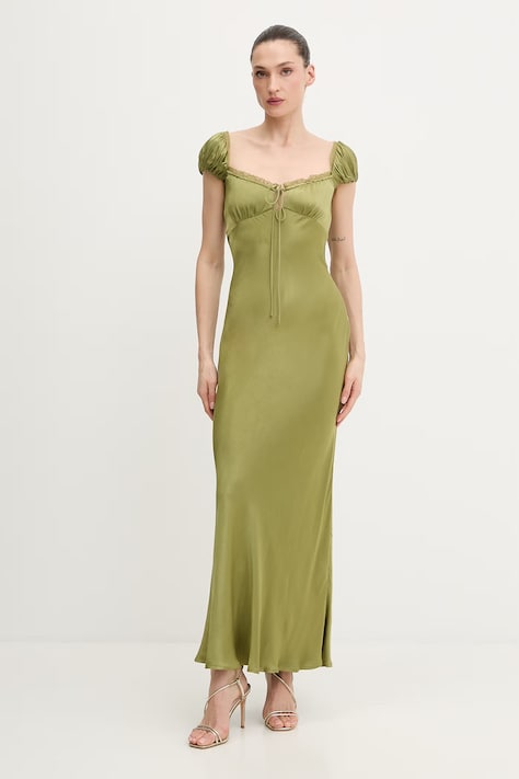 Bardot sukienka kolor zielony maxi prosta 60241DB1