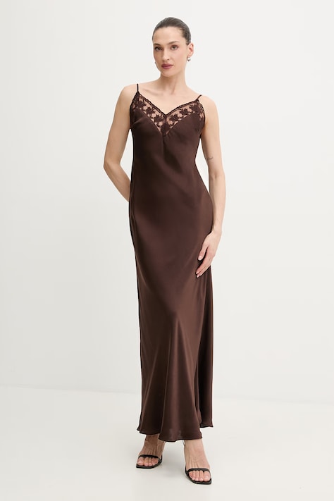 Bardot sukienka kolor brązowy maxi prosta 60322DB