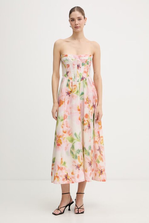 Bardot sukienka letnia z lyocellem zielona w kwiaty 59963DB1