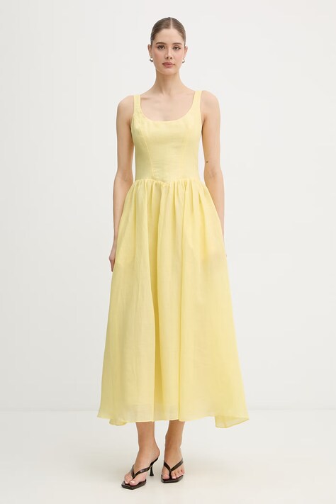 Bardot sukienka princeska z bawełną żółta gładka 60309DB