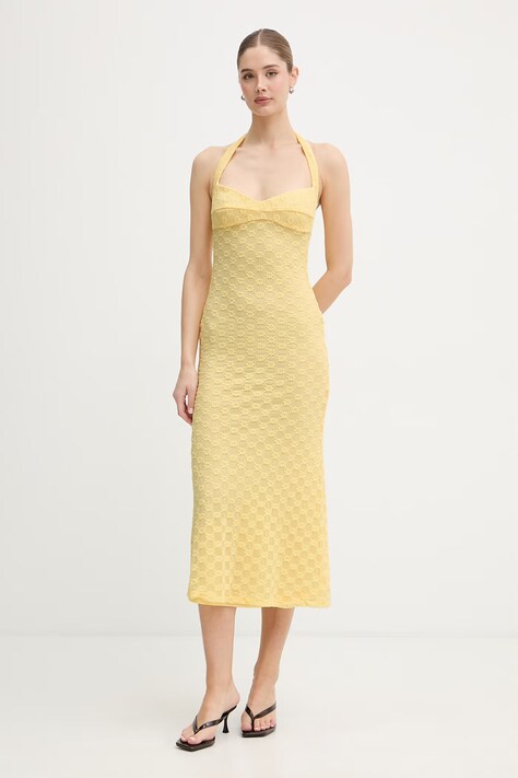 Bardot sukienka z bawełną żółta w kwiaty 60397DB