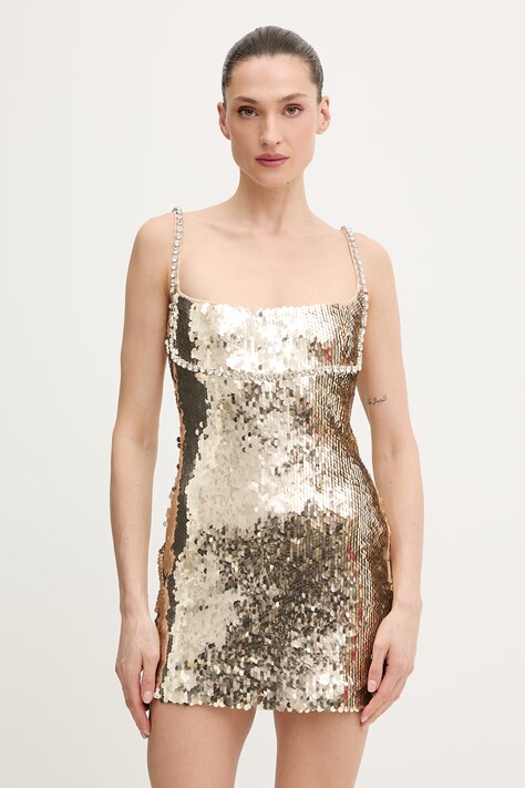 Retrofete sukienka Aderyn kolor złoty mini rozkloszowana R-HL26-12185-17