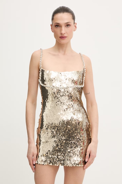 Retrofete sukienka Aderyn kolor złoty mini rozkloszowana R-HL26-12185-17