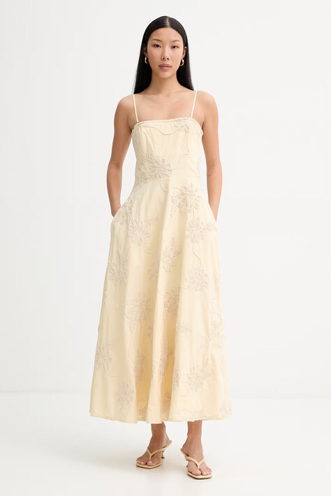 Rotate sukienka bawełniana żółta w kwiaty 1155601366