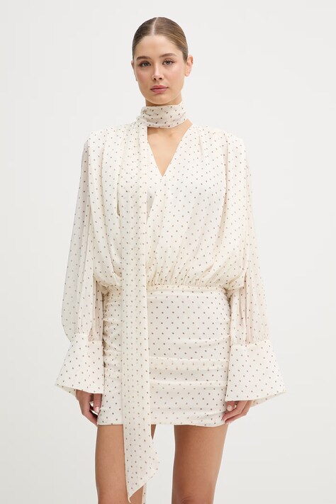 Rotate sukienka kopertowa beżowa 115716858