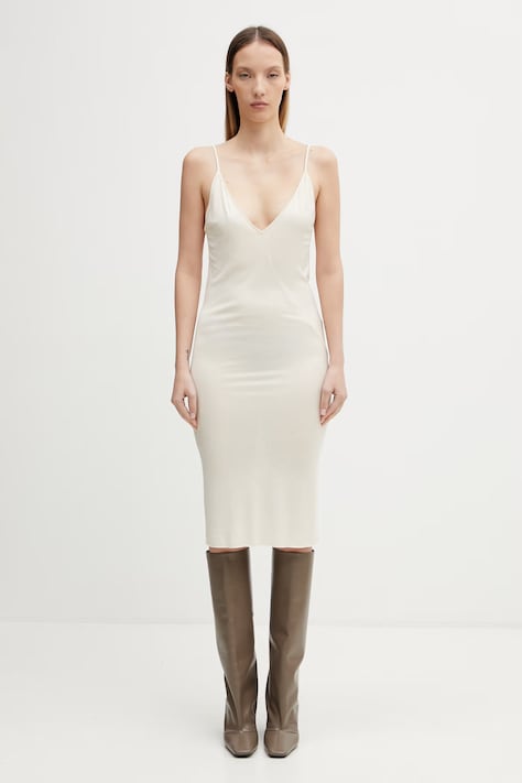 Rick Owens Lilies sukienka letnia gładka z wiskozy beżowa LI01F7567.RV