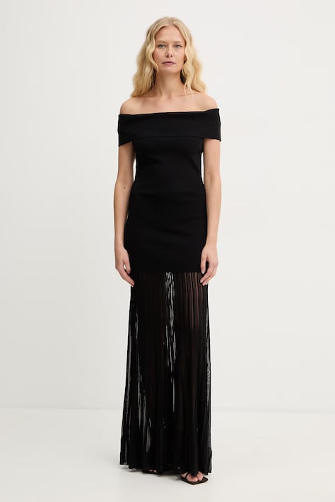 MICHAEL Michael Kors sukienka hiszpanka z wiskozy czarna gładka MS683HGBFD