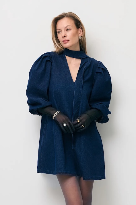 Bizuu sukienka jeansowa ADRY kolor granatowy mini rozkloszowana ADRY GRANATOWY