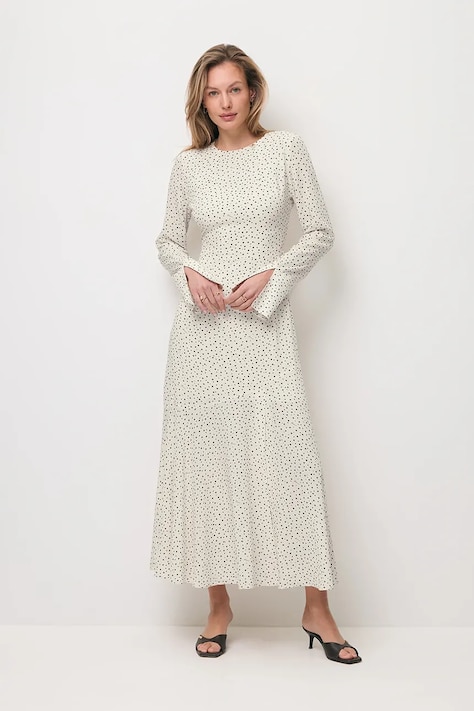 Bizuu sukienka IVYNI kolor beżowy midi rozkloszowana IVYNI KREMOWY