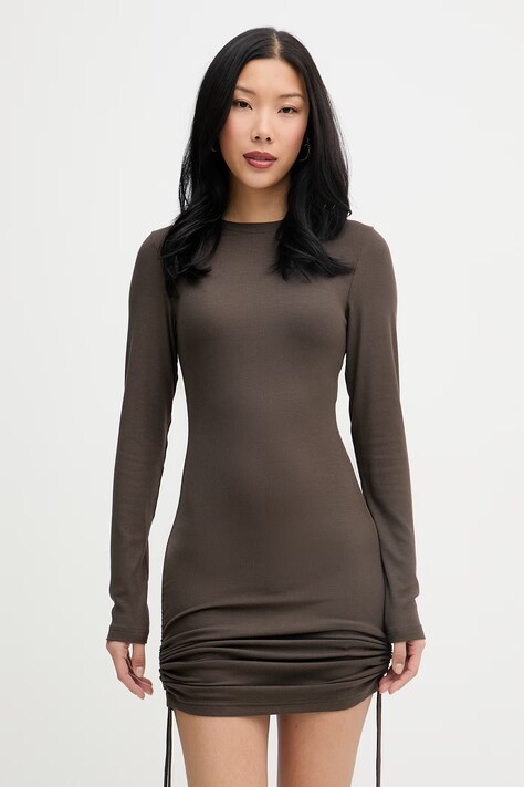 La Mania sukienka drapowana z wiskozy FAITH brązowa gładka FAITH