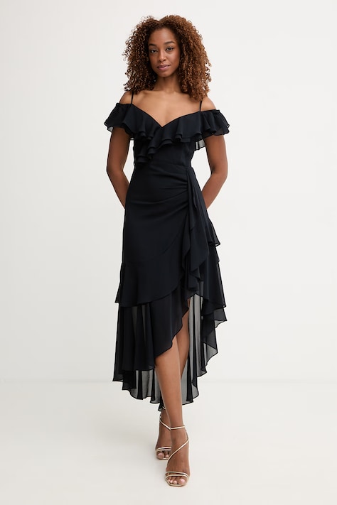 Morgan sukienka rozkloszowana granatowa gładka RJOLIE