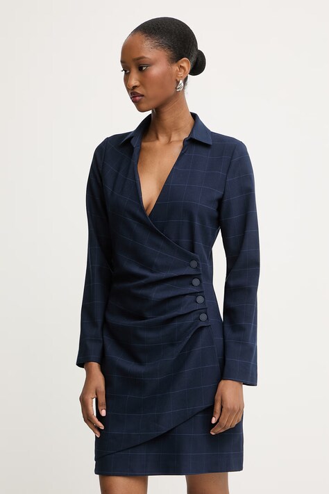 Morgan sukienka kopertowa z wiskozą granatowa w kratkę RNATE.F