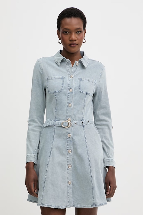 Morgan sukienka koszulowa jeansowa niebieska z efektem sprania RODEX