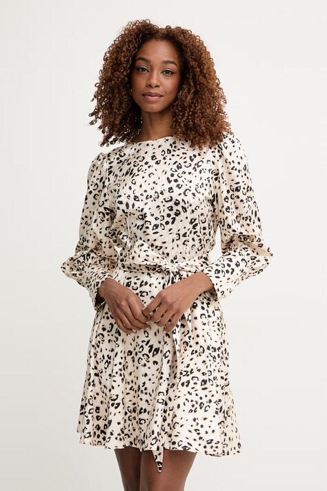 Morgan sukienka rozkloszowana beżowa w panterkę ROLDA.F