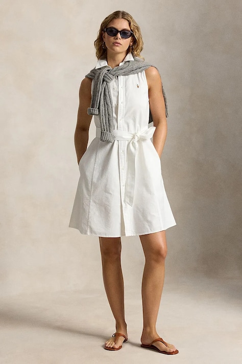 Polo Ralph Lauren rochie evazată din bumbac albă simplă 211968897