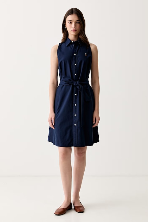 Polo Ralph Lauren sukienka rozkloszowana bawełniana granatowa gładka 211968897