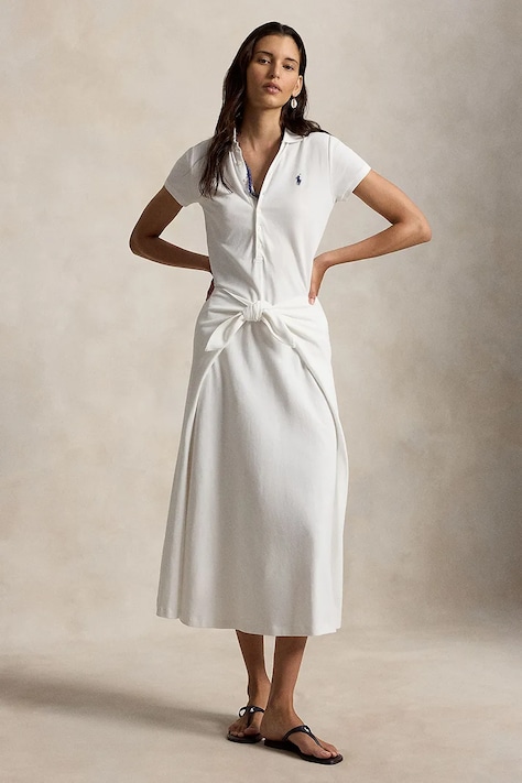 Polo Ralph Lauren sukienka rozkloszowana bawełniana biała gładka 211A12906