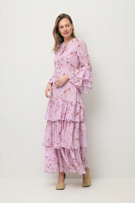 BIZUU sukienka letnia z wiskozy MASSI fioletowa w kwiaty MASSI