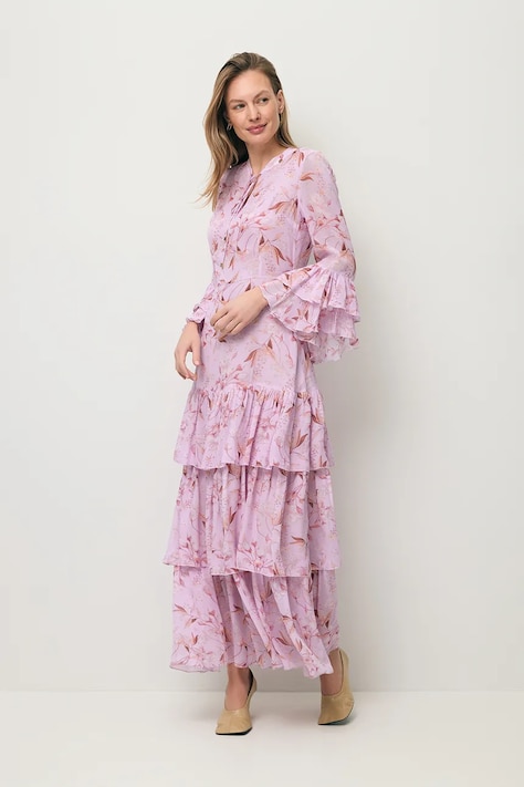 BIZUU sukienka letnia z wiskozy MASSI fioletowa w kwiaty MASSI