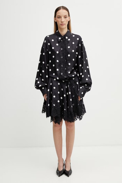 Sportmax Spxbosso sukienka kopertowa w kropki jedwabna czarna 2612221022600