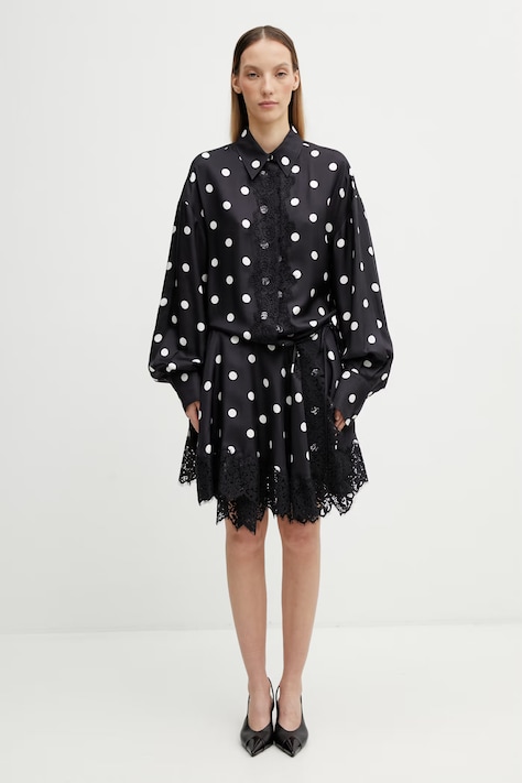 Sportmax Spxbosso sukienka kopertowa w kropki jedwabna czarna 2612221022600