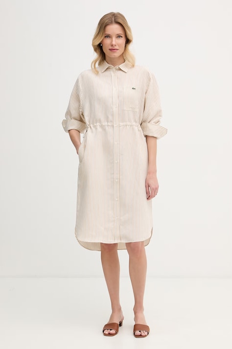 Lacoste rochie tip cămașă cu in bej cu dungi EF7604