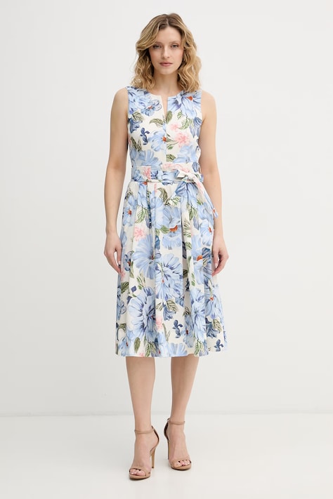 OUI sukienka rozkloszowana bawełniana niebieska w kwiaty 97167