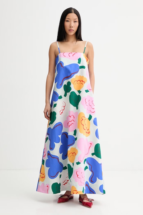 Marimekko sukienka letnia z dodatkiem lnu multicolor z motywem roślinnym 095443