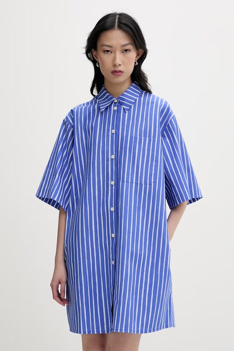 Marimekko sukienka koszulowa bawełniana niebieska w paski 095437
