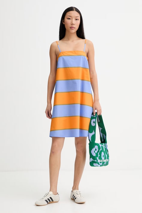 Marimekko sukienka letnia bawełniana pomarańczowa w paski 095621