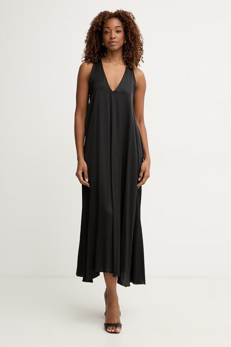 Haveone sukienka letnia z wiskozy czarna gładka AWG-Q018