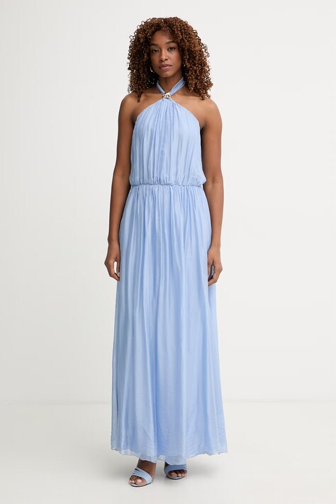 Haveone sukienka z jedwabiem niebieska gładka AFF-Q008