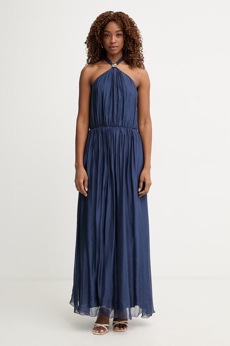 Haveone sukienka z jedwabiem granatowa gładka AFF-Q008