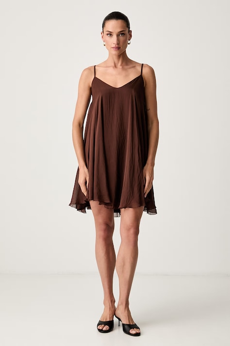 Haveone rochie de vară din vâscoză maro simplă ACH-Q013