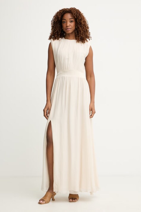 Haveone sukienka z jedwabiem beżowa gładka AFF-Q005