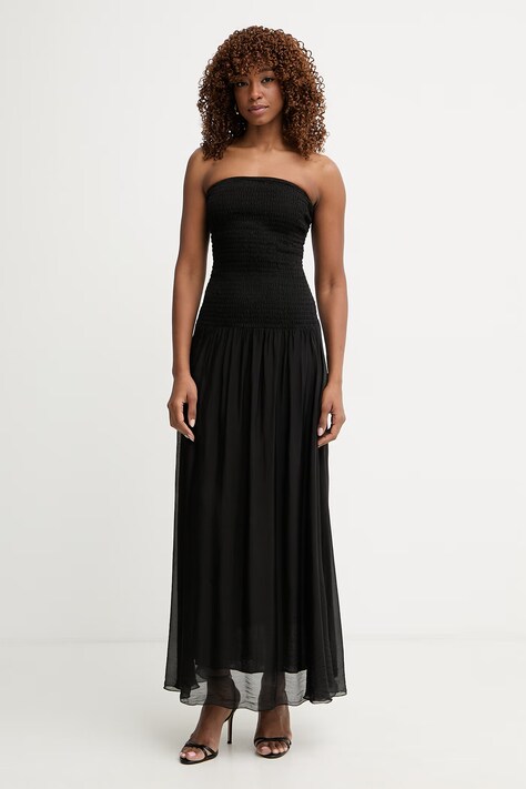 Haveone sukienka z jedwabiem czarna gładka ACH-Q014